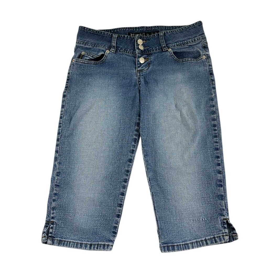 Mudd Denim Bermuda Shorts Juniors Size 7 Blue Jean Casual Faded Wash Stretch
